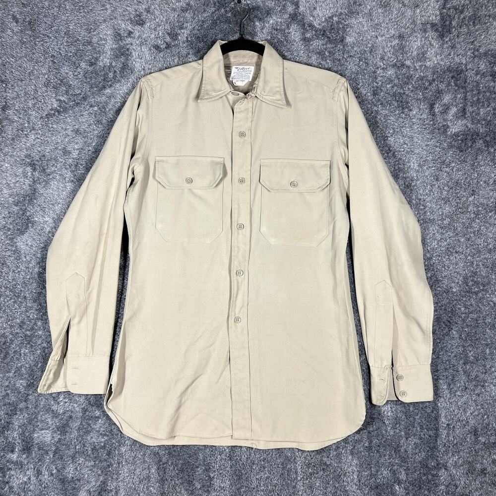 Vintage Elbeco Shirt Mens 34 Beige Twill Long Sleeve Button Up Workwear